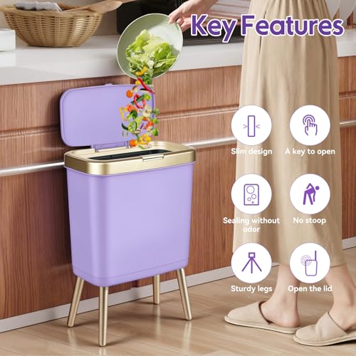 Procade Purple Bathroom Trash Can with Lid and Legs,Small Gold Garbage Can - color: Purple