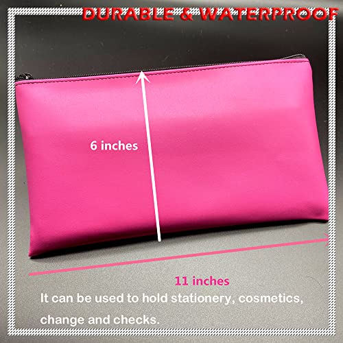 Zippered Security Bank Deposit Bag, PU Leather Cash and Coin Utility Pouch Bank Envelopes with Zipper (Pink) - color: Pink