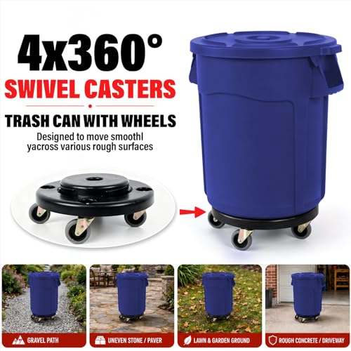 20 Gallon Outdoor Trash Can with Lid and Wheels, Blue - color: BLUE