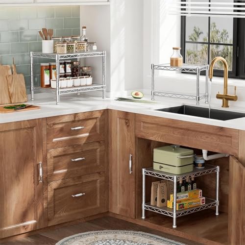Storage Shelves - 2 Tier Metal Shelving Unit, 14"D×24"W×20"H, Chrome - color: Chrome, size: 14"D X 24"W x 20"H, 2 Tier