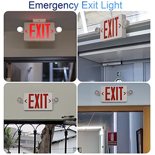 GZRUIYANG Exit Sign With Emergency Lights Red, LED Exit Light With Battery Backup, UL 924 Certified, AC 120/277V, Commercial Lights Combo for Business - 2 Pack - color: White Housing Red Letter, size: 2 Pack