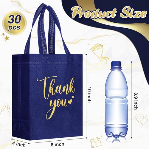 Sweetude 30 Thank You Non Woven Gift Bag, 10 x 8 x 4 Inch, Navy Blue - color: Navy Blue, size: 10 X 8 X 4 Inch