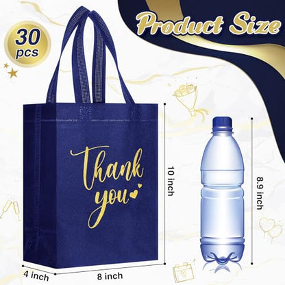 Sweetude 30 Thank You Non Woven Gift Bag, 10 x 8 x 4 Inch, Navy Blue - color: Navy Blue, size: 10 X 8 X 4 Inch