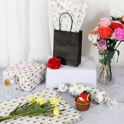 BEISHIDA White and Gold Tissue Paper Bulk, Polka Dot Wrapping Tissue Paper for Gift Bags, 14 x 20 Inch Gift Wrap for Christmas Birthday Wedding Graduation DIY Crafts Holiday Flowers,50 Sheets - color: dots-whitegold