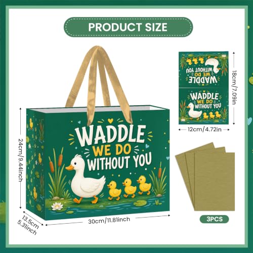 Hkshaoda Waddle We Do Without You Duck Gift Bag Set with Tissue Paper and Card, Large Farewell Party Favor Bags for Goodbye, Retirement, Graduation, Teacher Appreciation, Coworkers and Friends