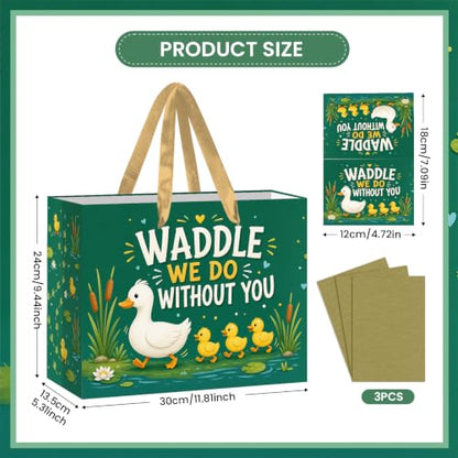 Hkshaoda Waddle We Do Without You Duck Gift Bag Set with Tissue Paper and Card, Large Farewell Party Favor Bags for Goodbye, Retirement, Graduation, Teacher Appreciation, Coworkers and Friends