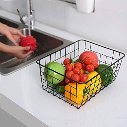 LeleCAT Black Wire Storage Baskets, Metal Household Storage Organizer for Kitchen，Pantry, Shelf, Freezer, Bathroom，Black 2 Pack - size: 2 Pack