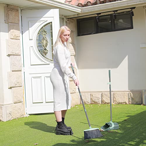 Ivandar Broom and Dustpan Set for Home, Dust pan with Long Handle, Broom with Dustpan Combo Set, for Home Kitchen Room Office Lobby Floor Use Upright Stand Up Sweeping (Gray&Green) - color: Gray&green