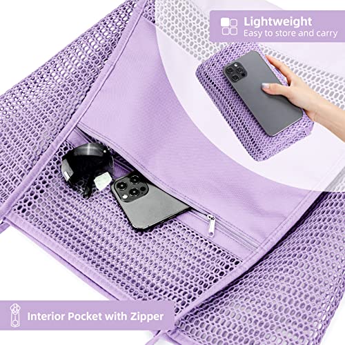 KALIDI Beach Mesh Tote Bag, Casual MAX 23L Summer Foldable Hobo Bag Women - color: Violet