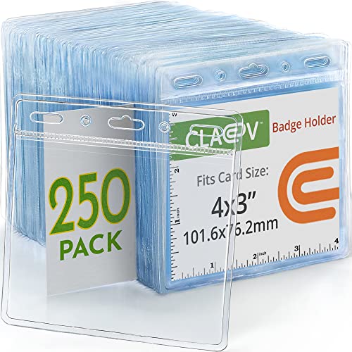 Claev - Horizontal ID Name Badge Holders - Clear, 4x3 Inch, 250 Pack - size: 250