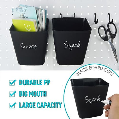 Pegboard Bins Baskets Organizer with Peg Board Hooks Cups - 28 Pack Peg Accessories Fit 1/8" & 1/4" Pegs - Black Holders & Hangers for Garage Craftroom Tool Hanging Display Storage Organization