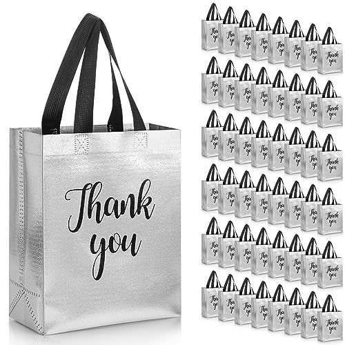 Fumete 50 Pcs Silver Glossy Thank You Gift Bag with Handles - color: Silver