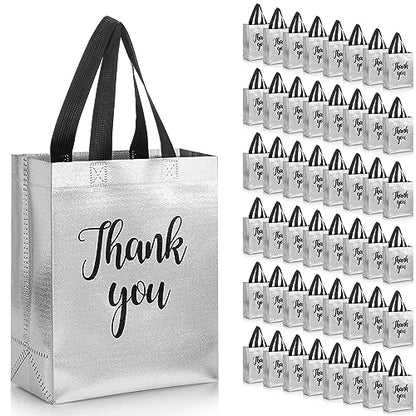 Fumete 50 Pcs Silver Glossy Thank You Gift Bag with Handles - color: Silver