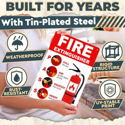 Fire Extinguisher Use Instructions PASS Technique Metal Sign, 8X12 Inch, Aluminum, Safety Instruction Wall Decor for Home, Office, Workshop, Public Buildings