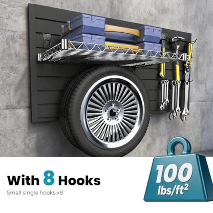 4x2 FT Slat Wall Paneling Wall Storage Systems with 8 Hooks (Black) - color: Black, size: 4x2 FT