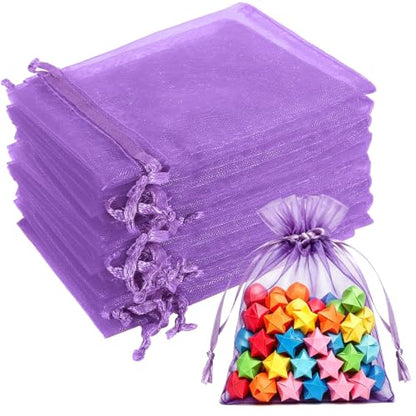 Kelfuoya 50Pcs Organza Drawstring Pouches, Purple 4"×6" Sheer Gift Bags - color: Purple-4"x6"