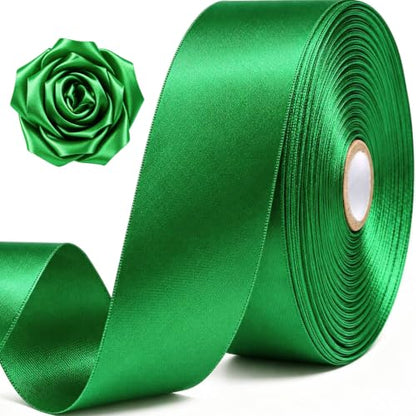 1-1/2 Inch Green Satin Ribbon 50 Yards Single Face Polyester - color: Green, size: 1-1/2 inch