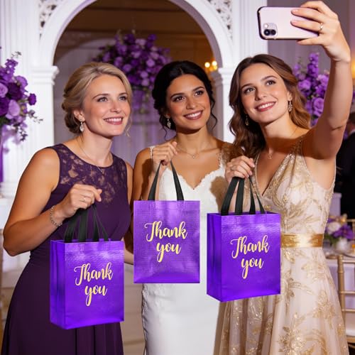 Fumete 50 Pcs Purple Glossy Thank You Gift Bag with Handles - color: Purple