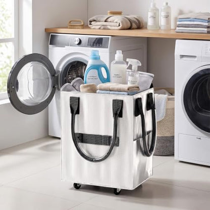 Reusable Grocery Bag on Wheel, Foldable Shopping Cart with Wheels, Can Carry up to 88 Pounds, Suitable for Groceries, Laundry, Camping and Moving. - color: Silver - Medium