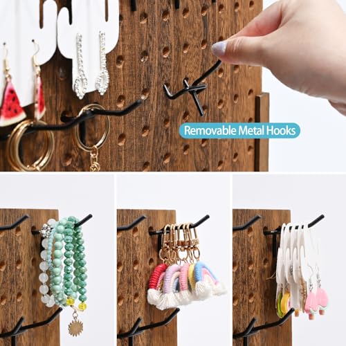 MOOCA Wooden Pegboard Jewelry Display Stand with 48 Hooks, Brown