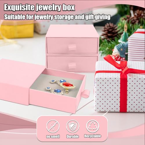 Jewelry Gift Box, 12-Pack Necklace Gift Box Drawer Jewelry Box Bangle Necklace Case For Earrings & Rings, Stylish Necklace Bracelet Organizer, 3.5 x 3.5 x 1.25 Inches (Pink) - color: Pink