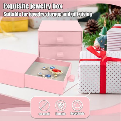 Jewelry Gift Box, 12-Pack Necklace Gift Box Drawer Jewelry Box Bangle Necklace Case For Earrings & Rings, Stylish Necklace Bracelet Organizer, 3.5 x 3.5 x 1.25 Inches (Pink) - color: Pink