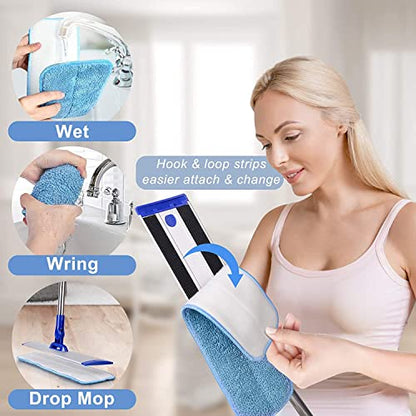18" Professional Microfiber Mop Floor Cleaning mop, Flat Mop with Stainless Steel Handle,4 Reusable Washable Mop Pads and mop Pads Brush,Microfiber Mop for Hardwood (18" Microfiber Mop)