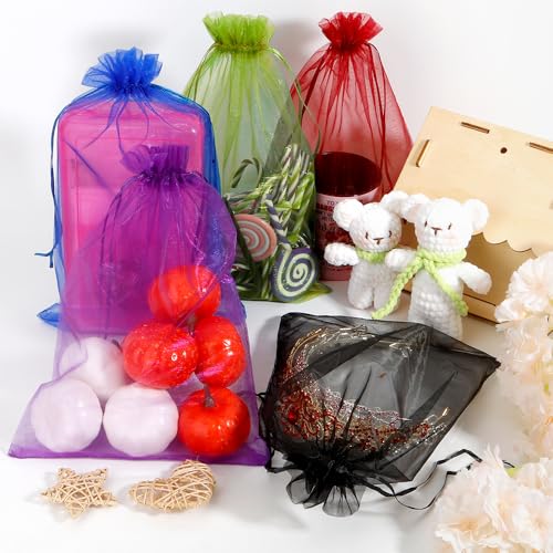 Organza Bags,100 PCS Army Green Sheer Mesh Bags Drawstring 8x12 Inch, Large Wedding Gift Party Favor Bag, Mesh Gift Candy Goodie Jewelry Fruit Protection Bag for Bathroom Soaps Christmas Birthday - color: army green-100pcs