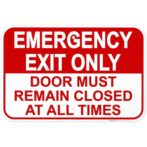 Emergency Exit Only, Door Must Remain Closed Sign, - size: 12x18