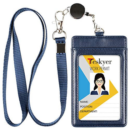 Teskyer Badge Holder with Retractable Lanyard, Vertical Blue - color: Blue #02, size: Vertical