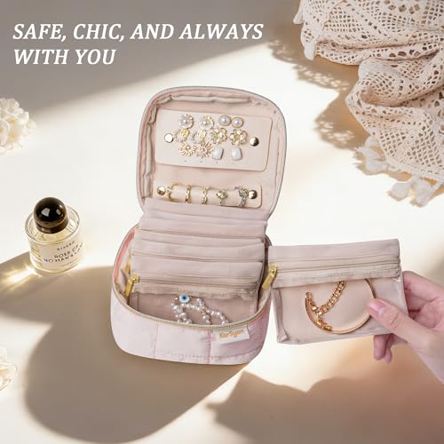 KarSyon Travel Jewelry Case Organizer Boxes with 8 Velvet Zipper Pouches - color: Pink, size: Small