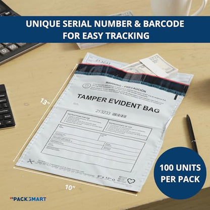 10"x13" Opaque Plastic Deposit Bags with Security Tape Tamper Evident - Secure Bank Deposits, Cash Handling, & Currency Transport | Self-Sealing Tape with Hidden Graphics | 100-Pack - color: Opaque, size: 10"x13"