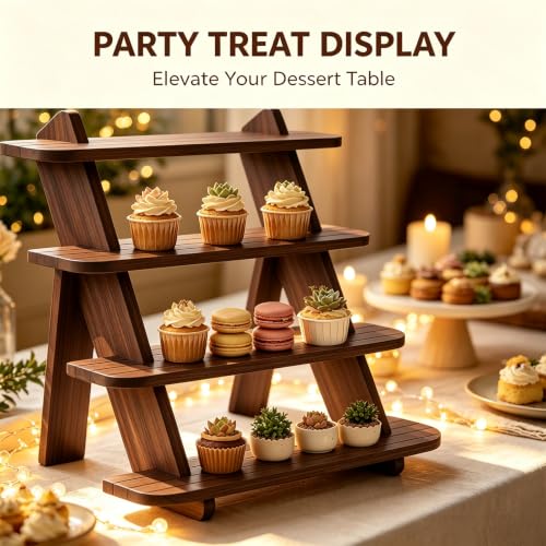 Wooden Cupcake Stand, 4 Tier Wood Rustic Cupcake Stand - color: J-Walnut-2Pcs
