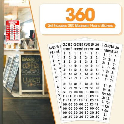 2 Piece Business Hours Sign, FlyCoco Open Hours Signs for Business Adjustable, Assured Signs Business Hours Sign for Glass Door Window Store Office Outdoor, Contains 2 Sign Boards 360 Usable Stickers