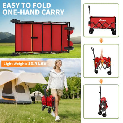 Collapsible Wagon Cart with All-Terrain Wheels, 380LBS, Red - color: Red