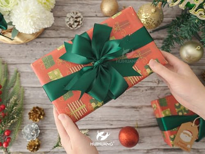 HUIHUANG 1-1/2 inch Dark Green Double-Faced Satin Ribbon Continuous 100 Yds - color: Dark Green, size: 1-1/2 inch
