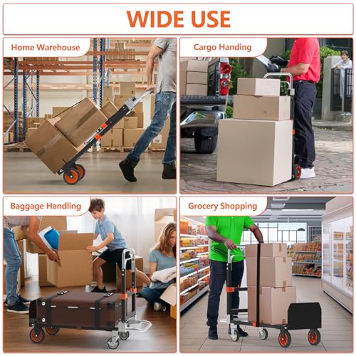 3-in-1 Folding Hand Truck, 500 lb Heavy Duty Steel Dolly - color: Orange
