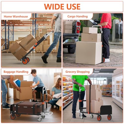 3-in-1 Folding Hand Truck, 500 lb Heavy Duty Steel Dolly - color: Orange