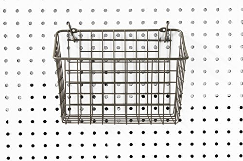 Spectrum Large Wire Basket Pegboard Wall Organizer Metal Pegboard Storage Bin Dual Mounting System for Garage Tools Workshop Supplies Craft Room Organization & Accessories, Industrial Gray