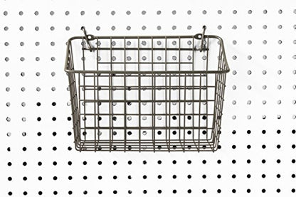 Spectrum Large Wire Basket Pegboard Wall Organizer Metal Pegboard Storage Bin Dual Mounting System for Garage Tools Workshop Supplies Craft Room Organization & Accessories, Industrial Gray