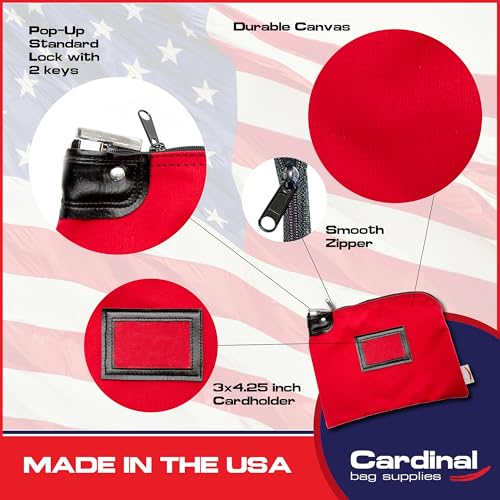 Locking Canvas Cash Bag, Red, 9 x 12 Inch - color: Red