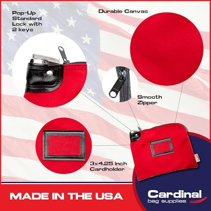 Locking Canvas Cash Bag, Red, 9 x 12 Inch - color: Red