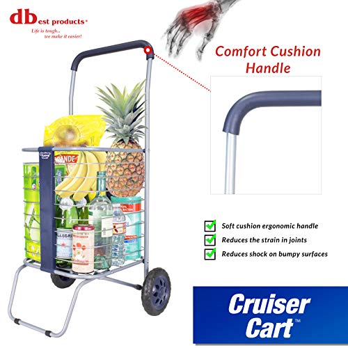 Cruiser Cart Shopping Cart Grocery Rolling Folding Laundry Basket on Wheels Foldable Utility Trolley Compact Lightweight Collapsible - color: Navy, style: 2-Wheel