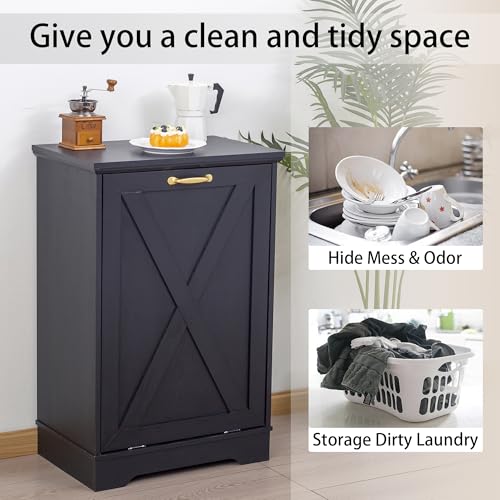 13 Gallons Tilt Out Trash Can Cabinet, Black and White - color: Black