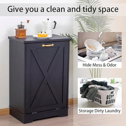 13 Gallons Tilt Out Trash Can Cabinet, Black and White - color: Black