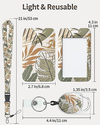 Uniclife Floral Sliding Badge Holder Monstera Leaves Plastic Case with Retractable Badge Reel Carabiner Clip and Detachable Lanyard Strap Vertical Card Protector for Women Nurse Teacher Student - color: Monstera Leaves