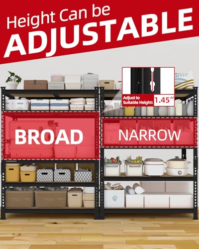 PrimeZone 5-Tier Garage Storage Shelves, Adjustable Metal Shelving, Black - size: 35.5"W x 12"D x 72"H