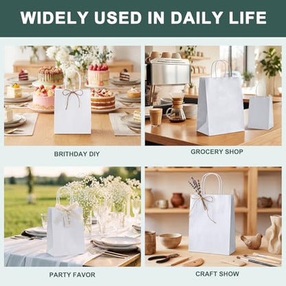METRONIC Gift Bags 5.25x3.75x8 100Pcs, White Paper Bags with Handles Bulk - color: White, size: 1 Count (Pack of 100)