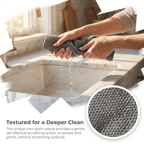 Microfiber Cleaning Cloths 6-Pack, Absorbent Textured Towels Large 12x16 In