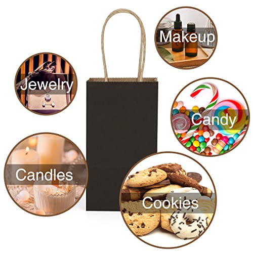 Poever Small Kraft Paper Bags 25 Pack Mini Black Paper Bags 3.5x2.4x6.7 Small Gift Bags with Handles Bulk for Party Favor Business - color: Black
